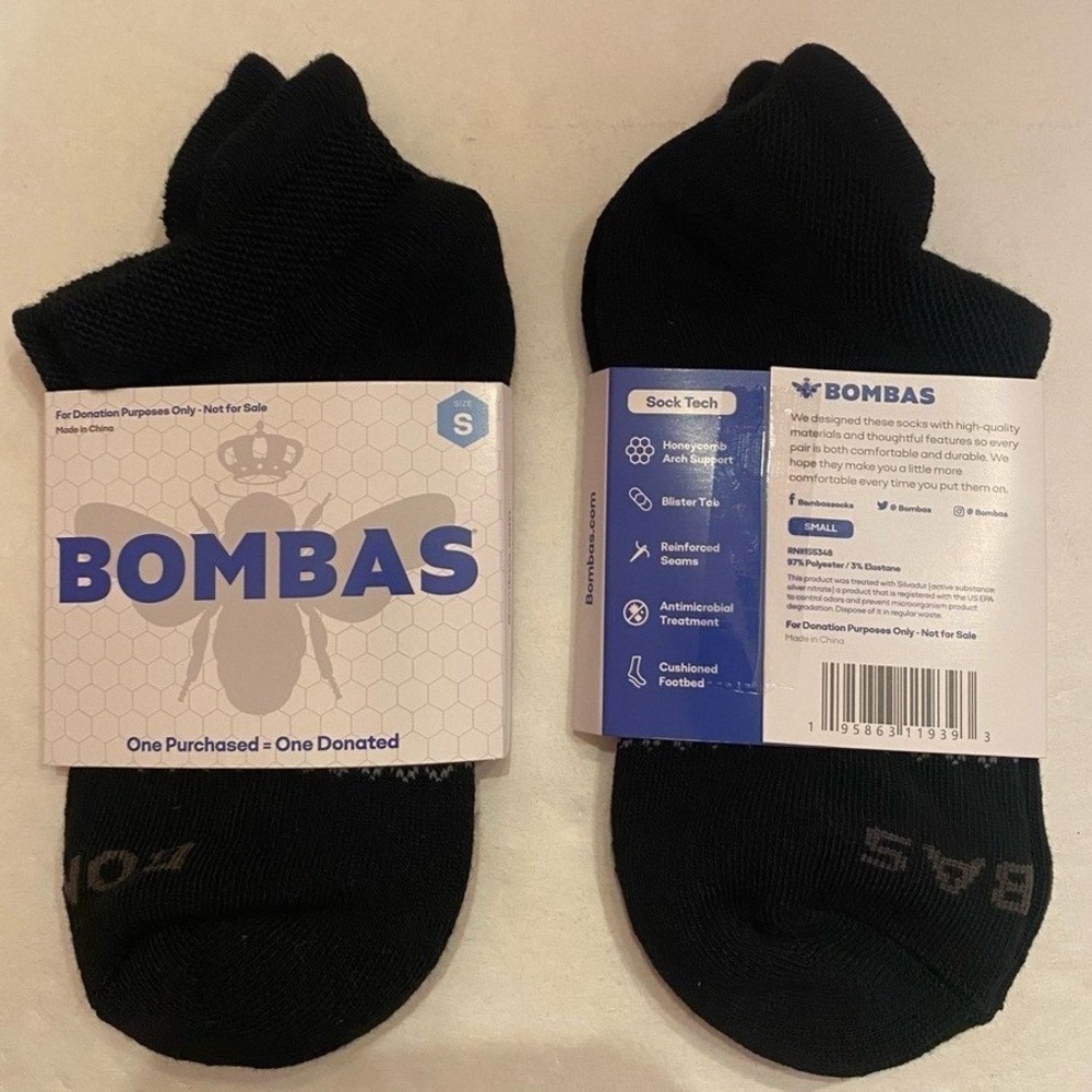 Bombas 2 Pairs Woman's Honeycomb Black Socks Size Small 4 - 7.5